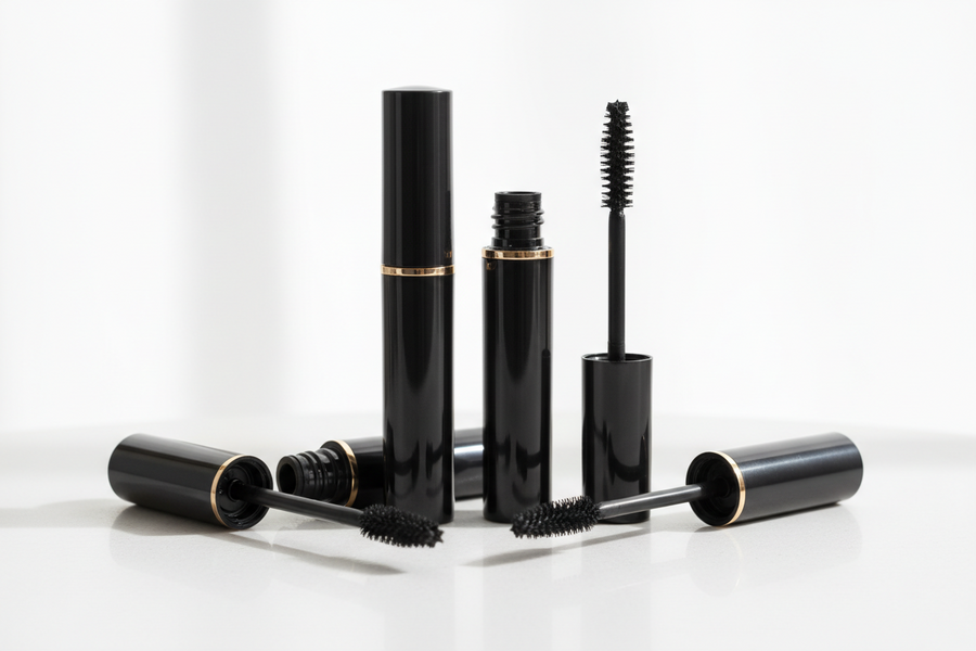 Mascara sau rimel aplicat pe gene pentru volum și alungire în machiajul ochilor