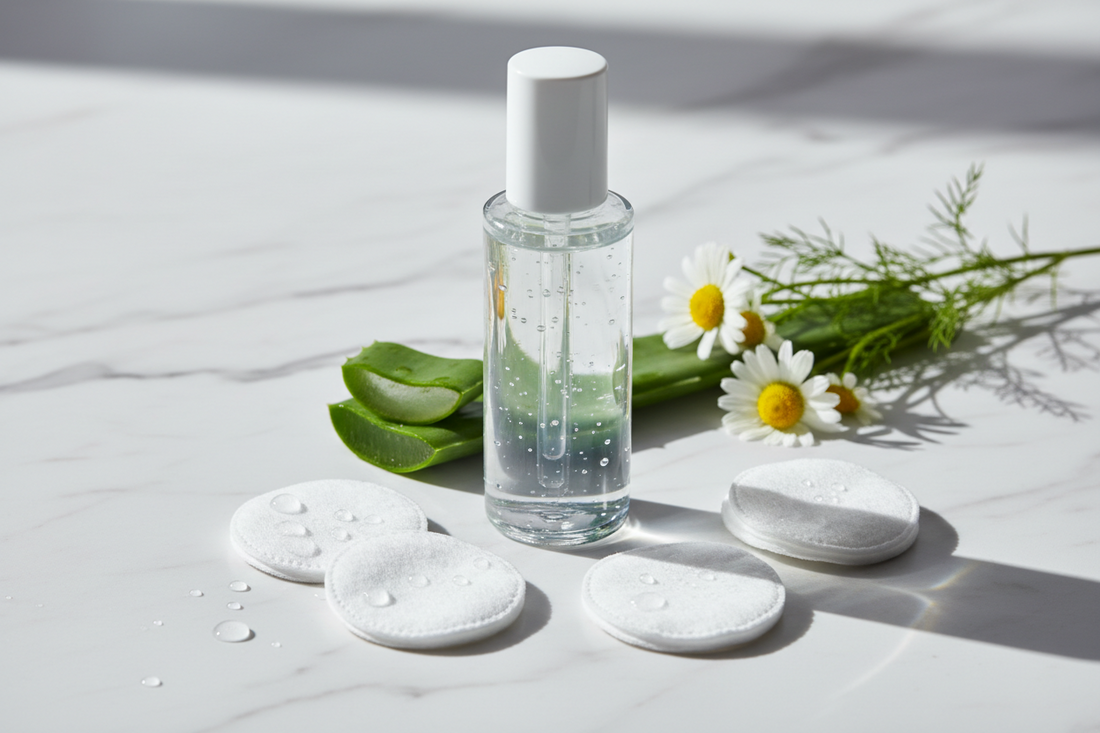 Curățarea tenului cu apă micelară potrivită pentru ten sensibil, gras sau uscat - rutină de îngrijire a pielii.