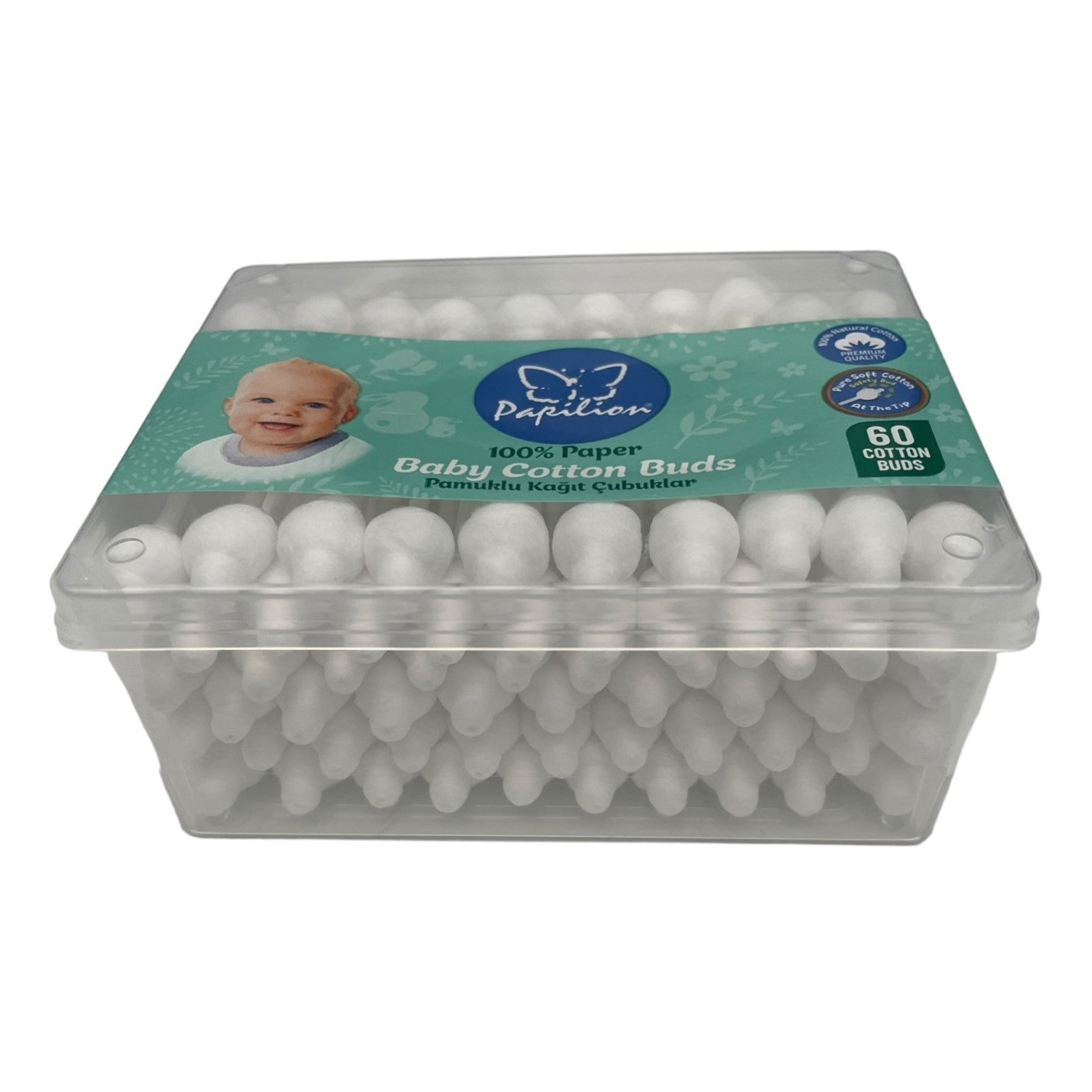 Bețișoare Igienice pentru Bebeluși Papilion - 60 buc cu Opritor de Siguranță