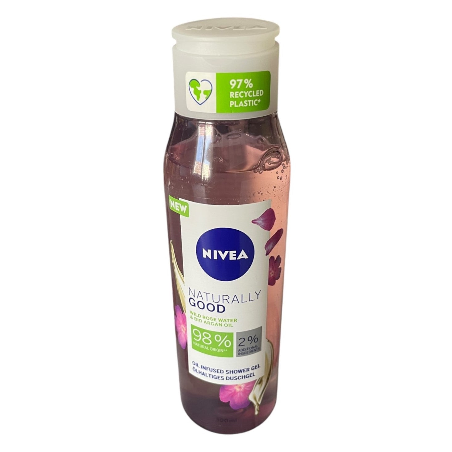 Gel de duș Nivea Naturally Good - complex cu apă de Trandafir și ulei de argan, 300ml
