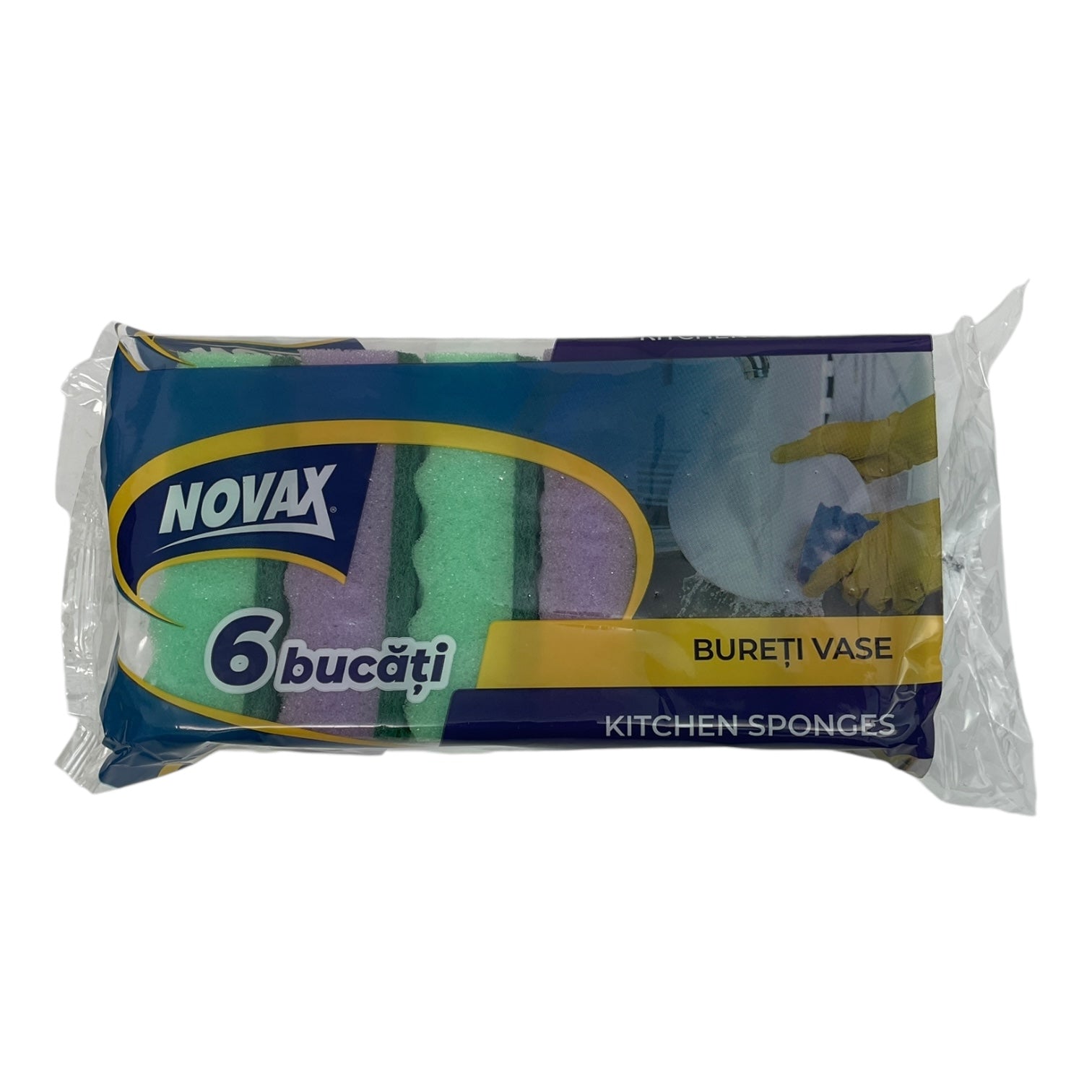 Bureți de vase Novax Kitchen Sponges, set 6 bucăți, pentru spălat vase și curățenie bucătărie