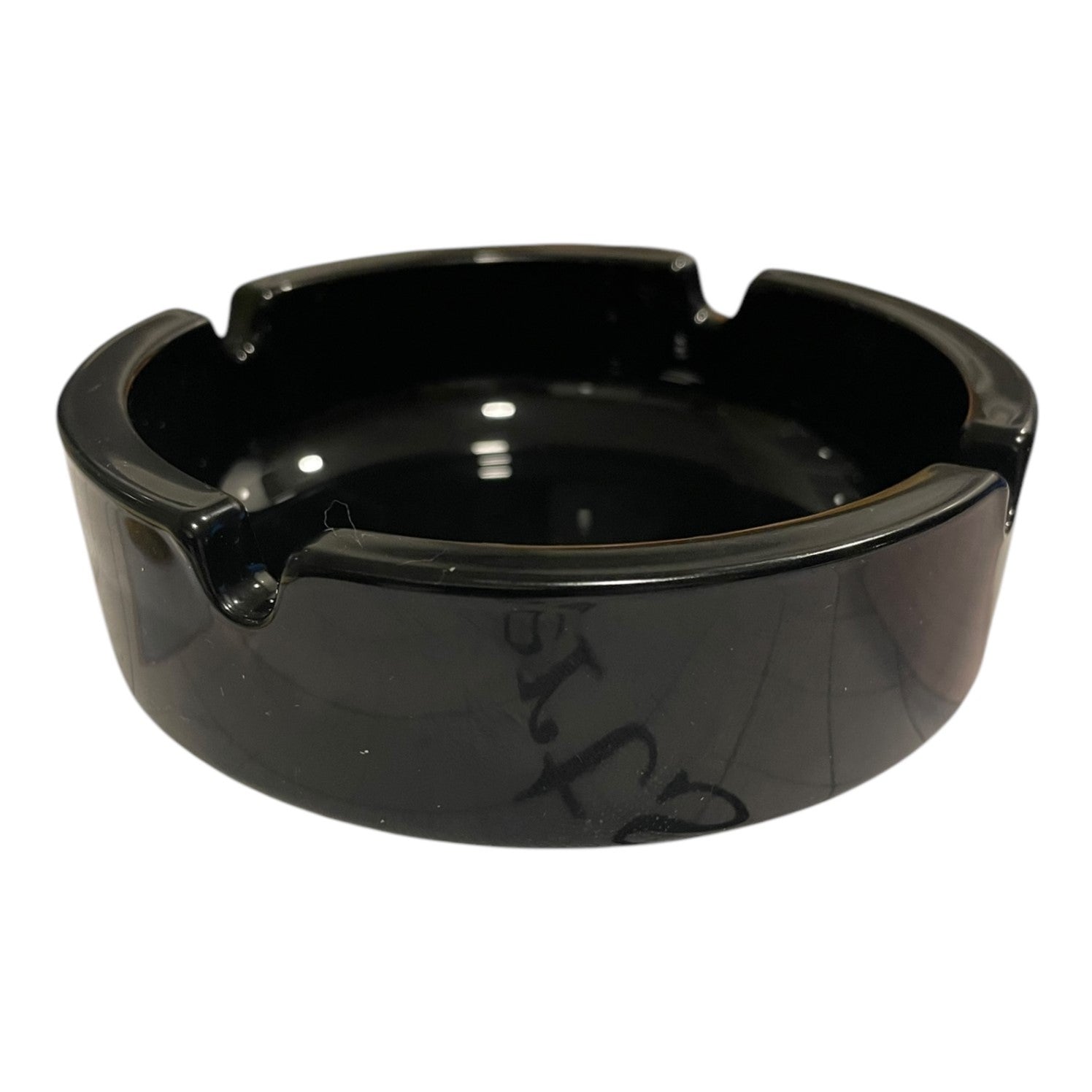 Scrumieră Ceramică Neagră - Design Clasic Rotund cu Caneluri