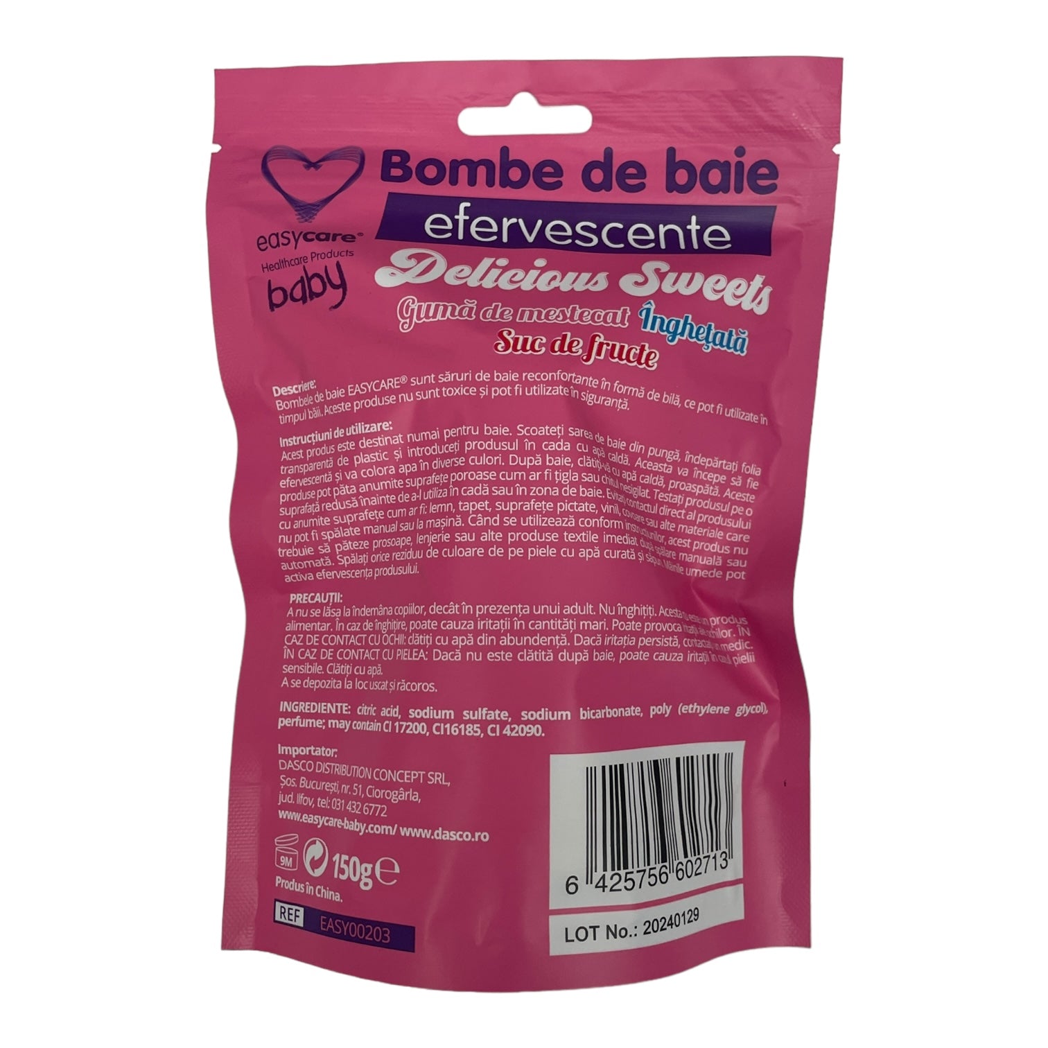 Bombe de baie efervescente Easycare Baby Delicious Sweets, 3x50g, parfum dulciuri