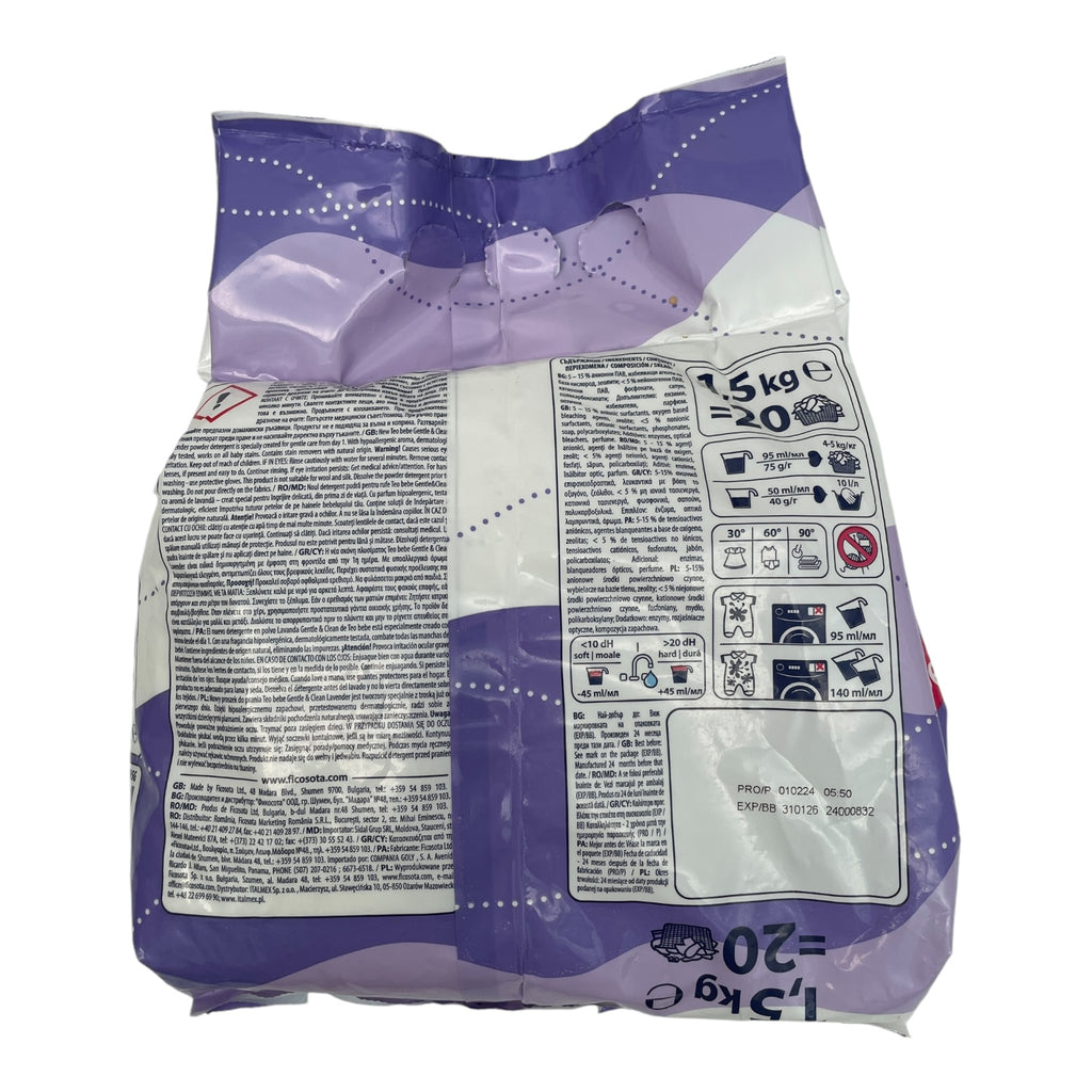 Detergent pentru rufele bebeluşilor Teo Bebe Gentle & Clean Lavender, 1.5kg, 20 spălări