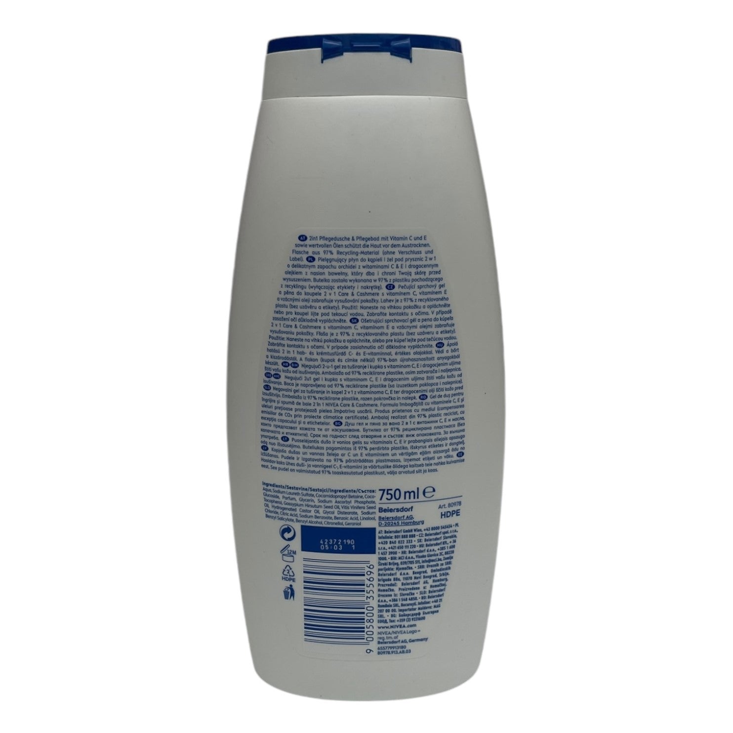Gel duș și baie Nivea Care & Cashmere, complex vitamine și uleiuri, 750ml