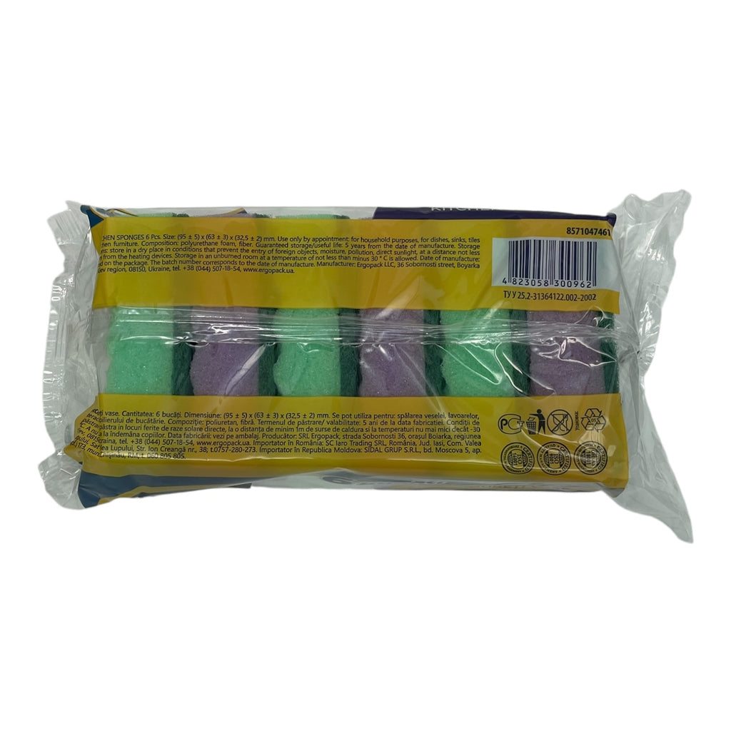 Bureți de vase Novax Kitchen Sponges, set 6 bucăți, pentru spălat vase și curățenie bucătărie