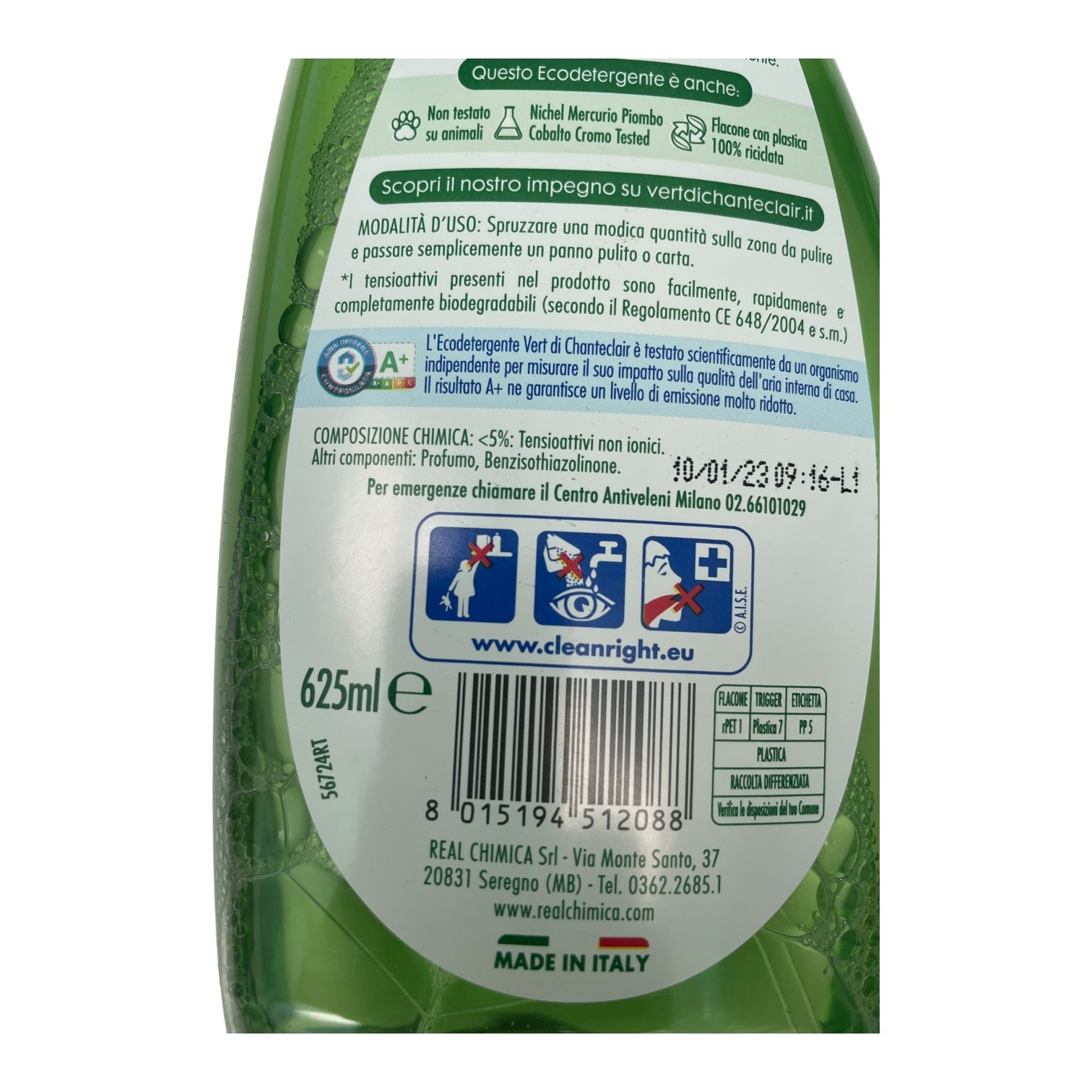 Detergent ecologic Vert pentru geamuri, 625ml, efect anti-picături
