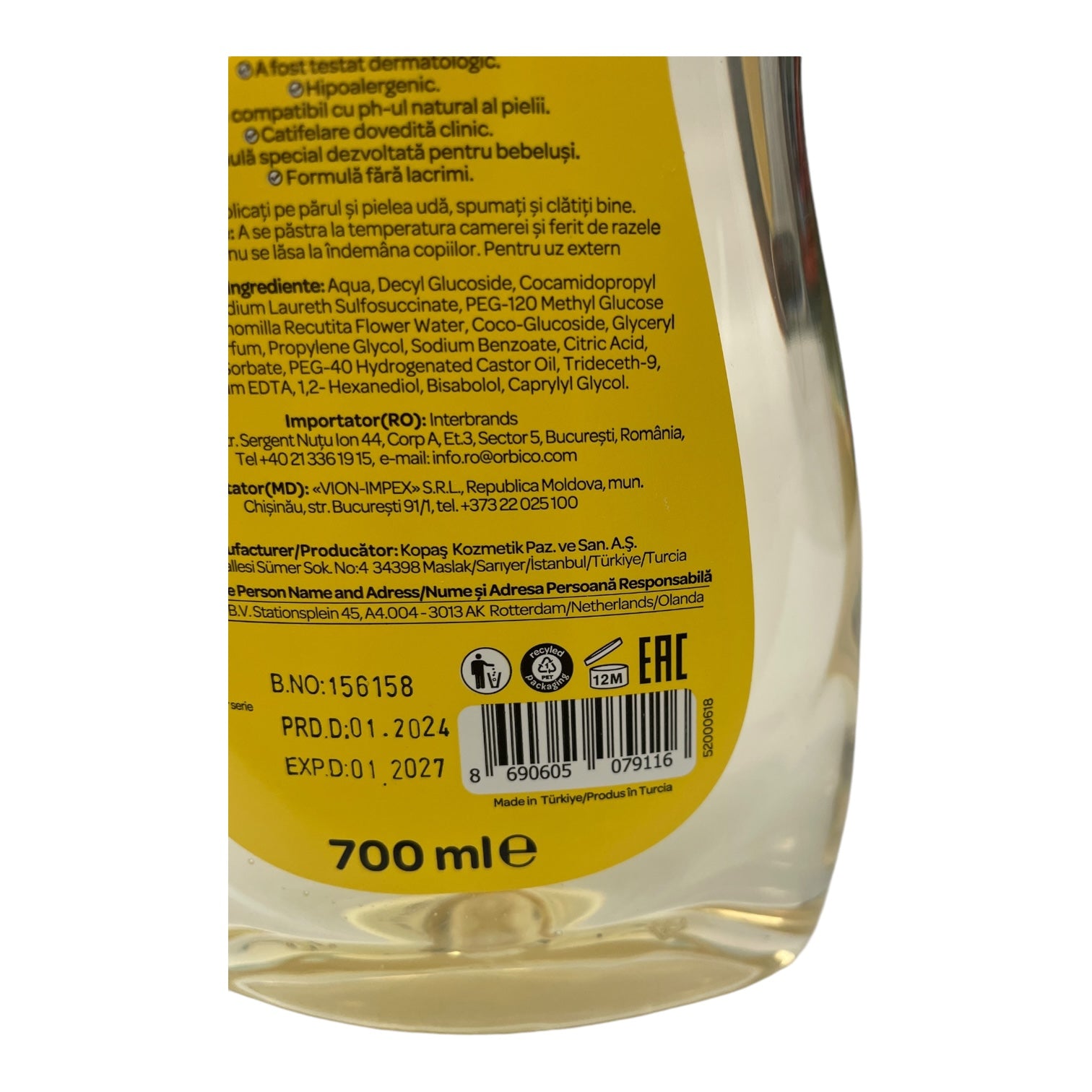 Șampon pentru bebeluși Dalin Baby cu extract de mușețel, fără lacrimi, 700 ml