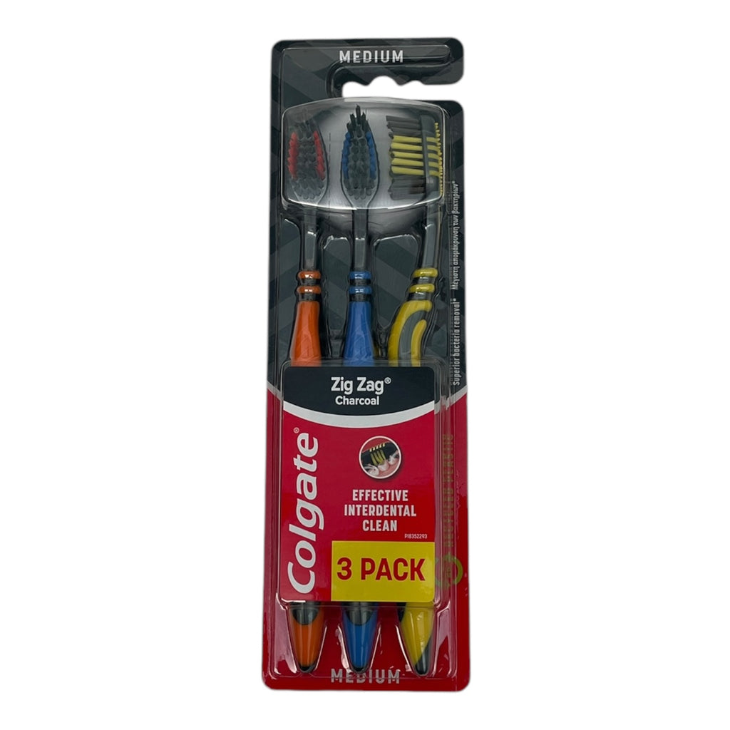 Set 3 periuțe de dinți Colgate Zig Zag Charcoal Medium