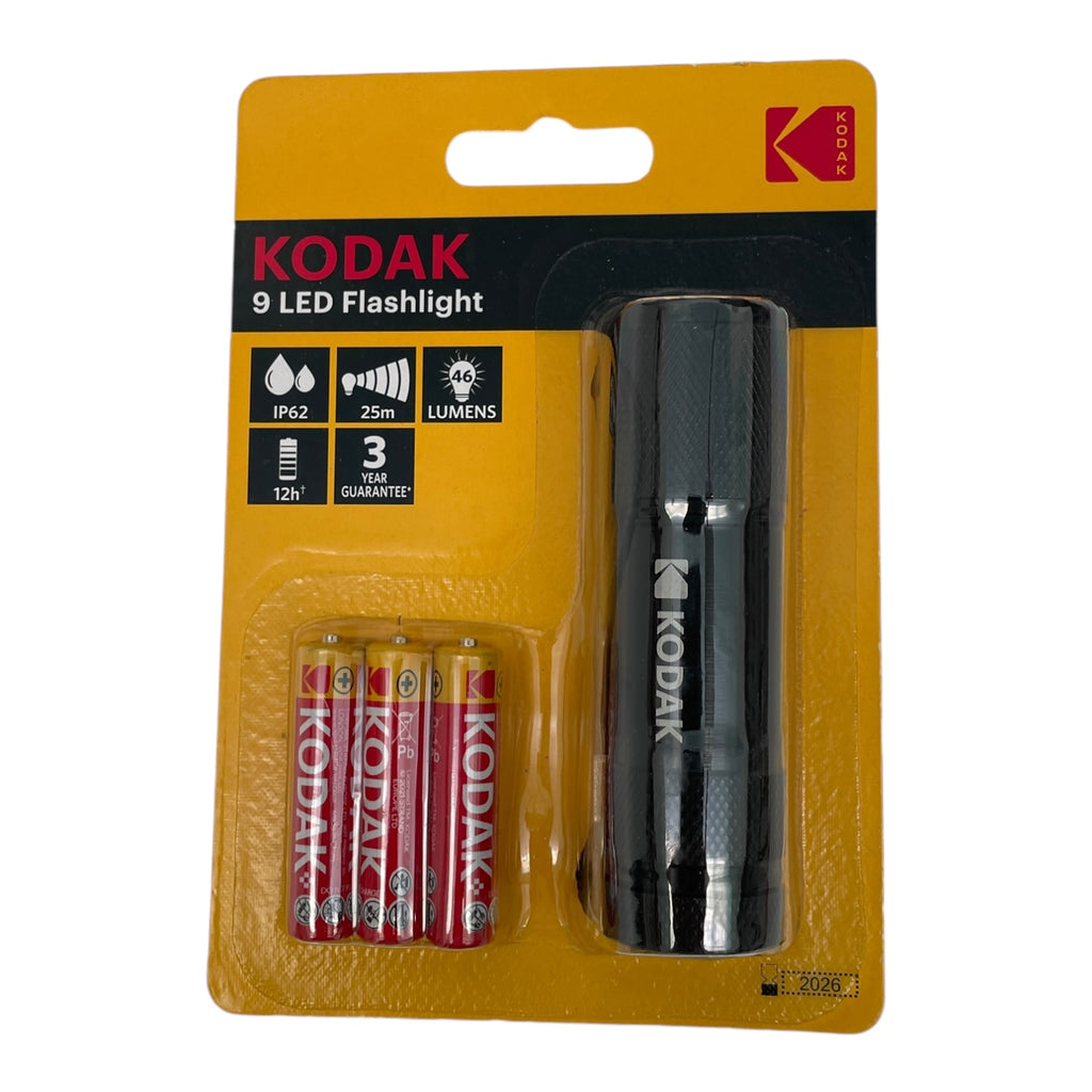 Lanternă KODAK 9 LED Flashlight, 46 lumens, IP62, cu baterii AAA incluse, negru