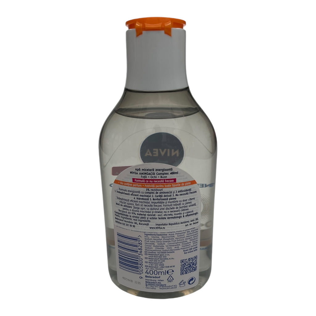 Apă micelară NIVEA Energizing, complex cu aminoacizi și antioxidanți, 400ml