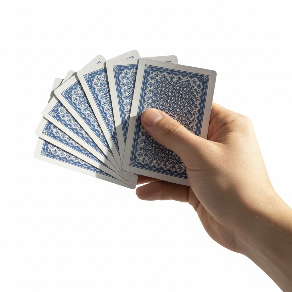 Cărți de joc albastre în mâini