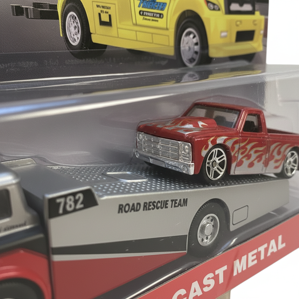 Detalii mașină die-cast pe platformă