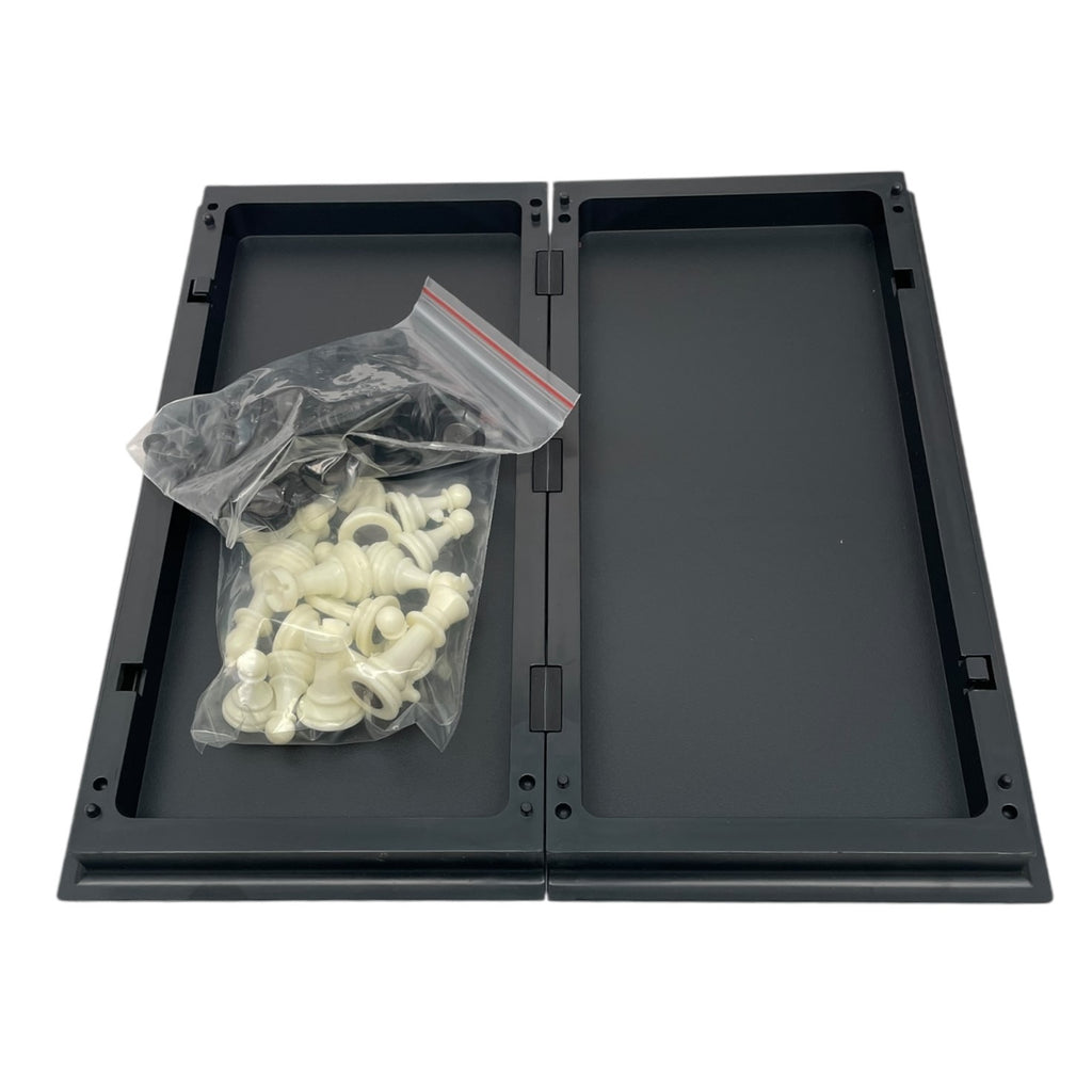 Set șah magnetic pliabil, tablă 25x25cm cu piese alb-negru
