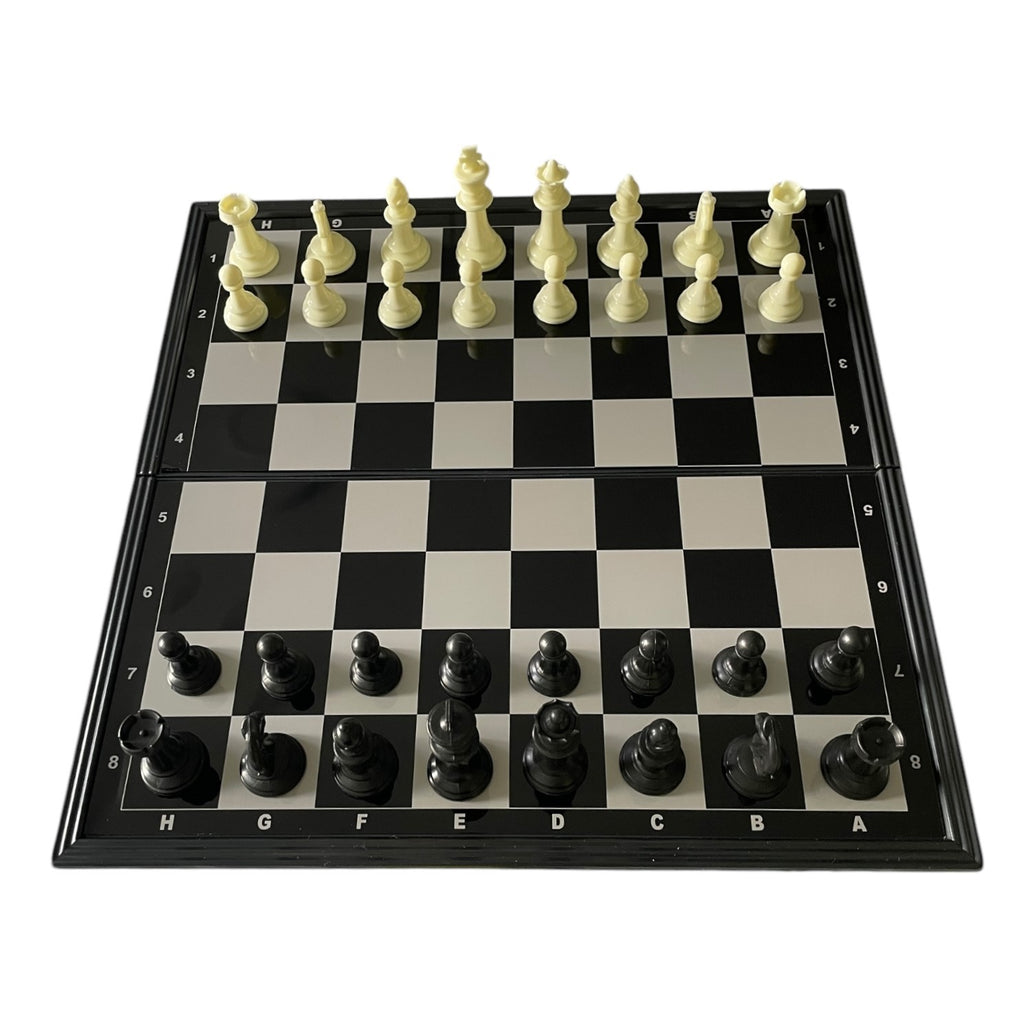 Set șah magnetic pliabil, tablă 25x25cm cu piese alb-negru