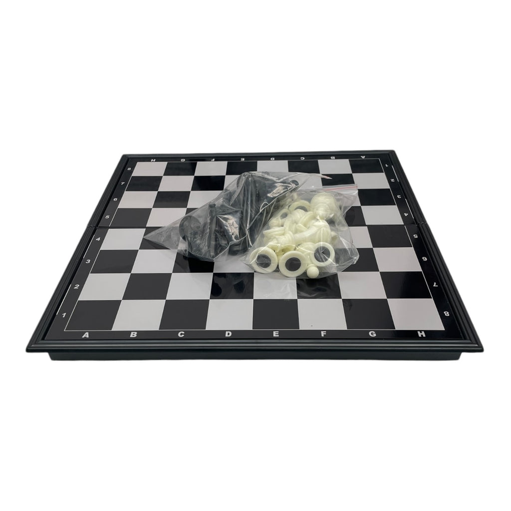 Set șah magnetic pliabil, tablă 25x25cm cu piese alb-negru