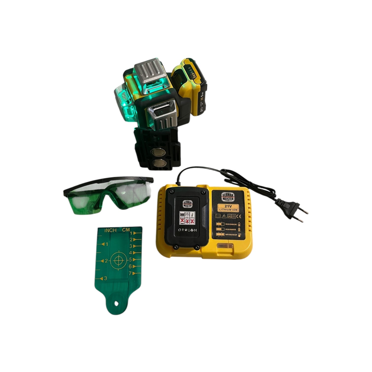 Nivelă Laser 4D German Meister - 16 Linii Laser Verde 360° cu Baterie 21V 5Ah