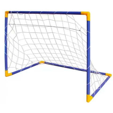 Set Poartă de Fotbal cu Plasă, Minge și Pompă - Albastru-Galben