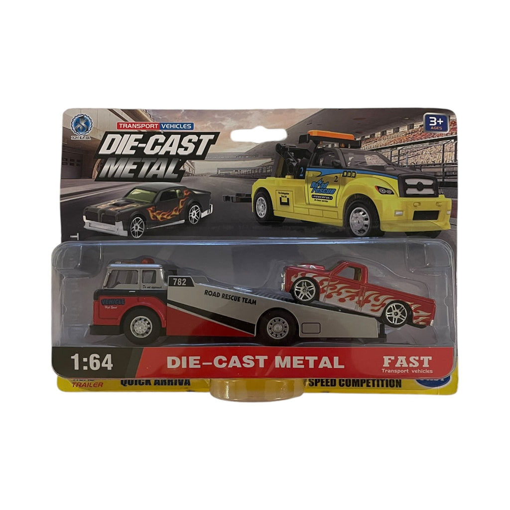 Set mașini Die-Cast Metal, platforma de salvare cu mașină, scara 1:64