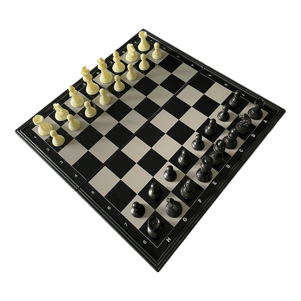 Set șah magnetic pliabil, tablă 25x25cm cu piese alb-negru