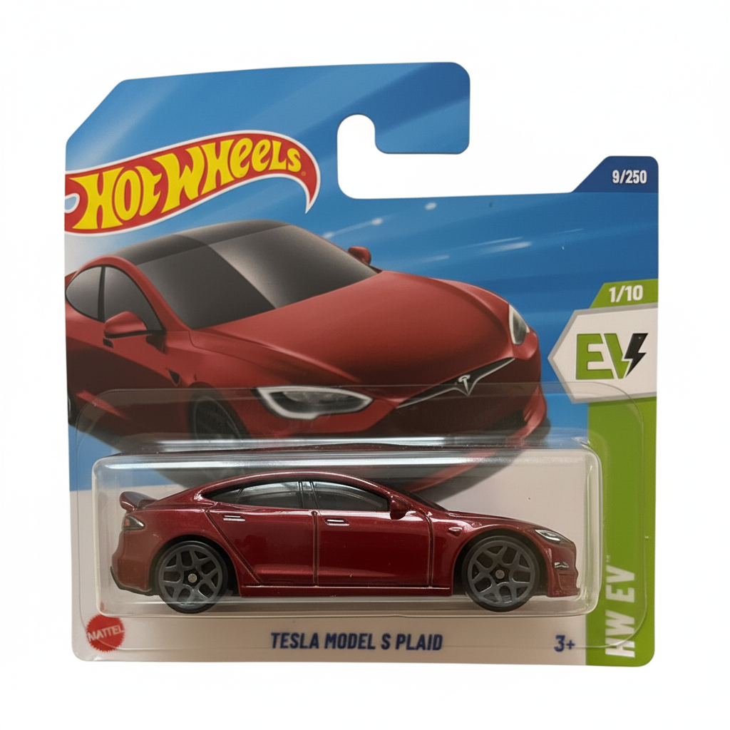 Tesla Model S Plaid în ambalaj - vedere unghiulară